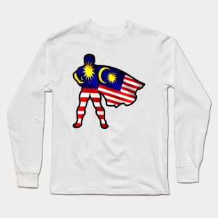 Malaysian Hero Wearing Cape of Malaysia Flag Proud To Be Malaysian Team Long Sleeve T-Shirt